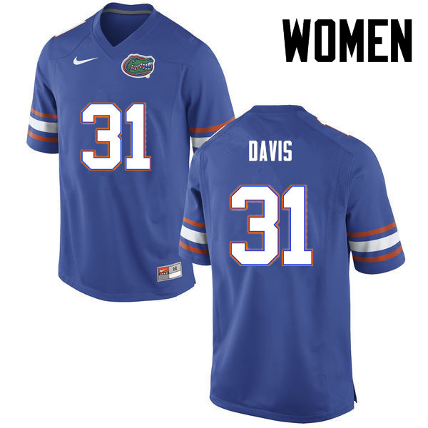 Women Florida Gators #31 Shawn Davis College Football Jerseys-Blue - Click Image to Close